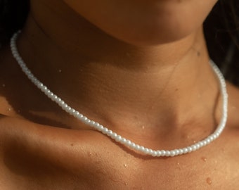 Collar de perlas de agua dulce blanco • Collar de perlas de agua dulce • Collar minimalista • Gargantilla de perlas para mujer • Collar para mujer • Regalo para ella