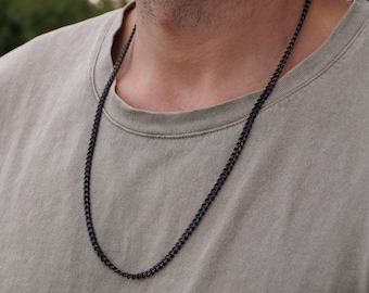 Collar de acero inoxidable para hombre, cadena negra de alta calidad para hombre, cadena para hombre, cadena de eslabones de metal, regalo de cumpleaños para él