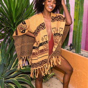 Colorful Women&#39;s Poncho • Orange Cape • Boho Style Poncho • Festival Accessories • Acrylic Wool Poncho