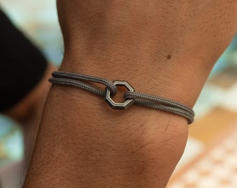 Bracciale da uomo con connettore in acciaio inossidabile • Bracciale in corda da vela • Bracciale da surfista • Regolabile e impermeabile • Regalo per uomo + lei