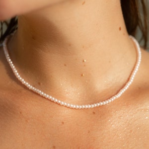 Süßwasserperlen Halskette Rosa Süßwasser Perlenkette Minimalistische Kette Perlen Choker Damen Halskette Frauen Geschenk für Sie Bild 1