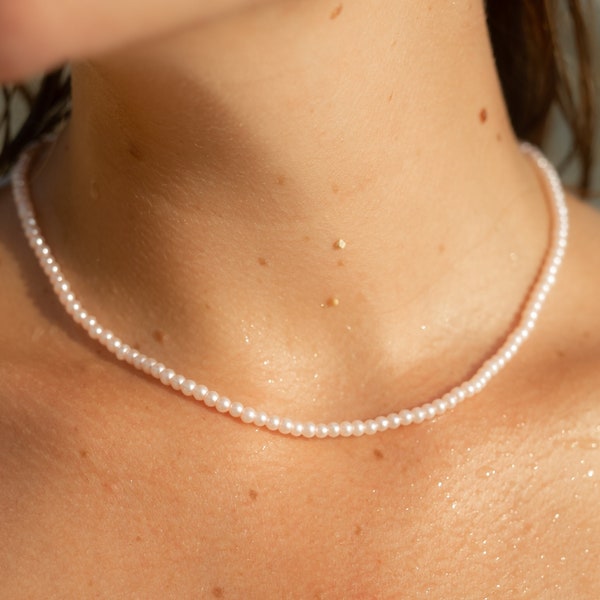 Süßwasserperlen Halskette Rosa • Süßwasser Perlenkette • Minimalistische Kette • Perlen Choker Damen • Halskette Frauen • Geschenk für Sie