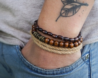 Surfer Bracelet Set for Men - Handmade Jewelry - Beaded Bracelet Cotton Beads - Mens Birthday Gift