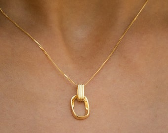 Minimalistische ketting met hanger • 925 zilveren ketting • gouden ketting met verweven hanger • cadeau voor haar