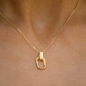 Minimalistische Halskette mit Anhänger 925 Silber Kette Goldkette mit ineinander verschlungenem Anhänger Geschenk für Sie Bild 1