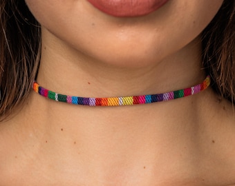 Boho Surfer Choker Necklace Women & Girls - Made by Nami Handmade Festival Accessories - Hippie Jewelry - Adjustable + Waterproof Rainbow