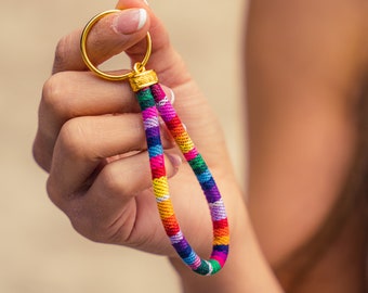 Boho Key Chain with Keyring - Handmade Surfer Accessories - Hippie Pocket Pendant - Colored Friendship Gift for best Friend - Rainbow