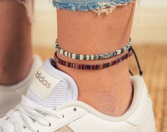 Surfer Beach Anklet Set for Women and Men - Womens Boho Ethno Ankle Bracelet - Mens Ankle Chain - Handmade Festival Jewelry - Waterproof