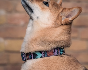 Handmade Boho Dog Collar - Colorful wide collar for dogs made of woven nylon - in different colors and 4 lengths - for small and large dogs