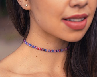 Boho Surfer Choker Necklace Women & Girls - Made by Nami Handmade Festival Accessories - Hippie Jewelry - Adjustable + Waterproof Multicolor