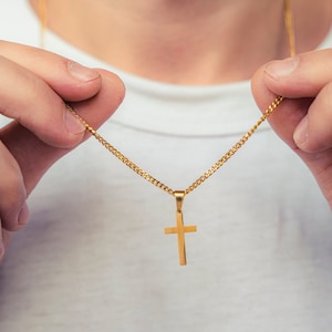 Herenketting van roestvrij staal met kruishanger - hoogwaardige gouden herenketting - herenkruisketting gouden ketting - verjaardagscadeau voor hem