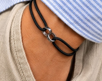Interlocking Rings Bracelet • Adjustable Waterproof Cord Bracelet with Stainless Steel Rings • Unisex