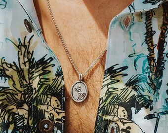 Mannen ketting met hanger - Cool Surfer zilveren ketting - zilver gelegeerd roestvrij staal - mannen ketting zilver - mannen cadeau - palm