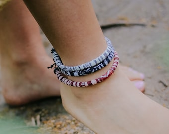 3x Boho Surfer Anklet Set - Womens Ankle Bracelet - Ankle Chain Women - Handmade Festival Beach Jewelry - Summer Accessories - Friendship