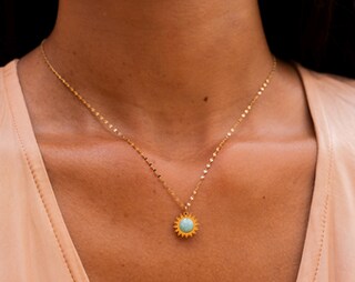 Made By Nami - Collana Donna Con Ciondolo Sole E Gemma - Acciaio Chirurgico Oro 18k - Ipoallergenica E Impermeabile