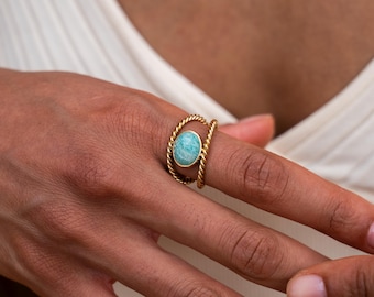 Boho Ring Gold • Waterproof & Adjustable Ring • Ring with Gemstone • Festival Jewelry • Stainless Steel Ring • Gift for Her