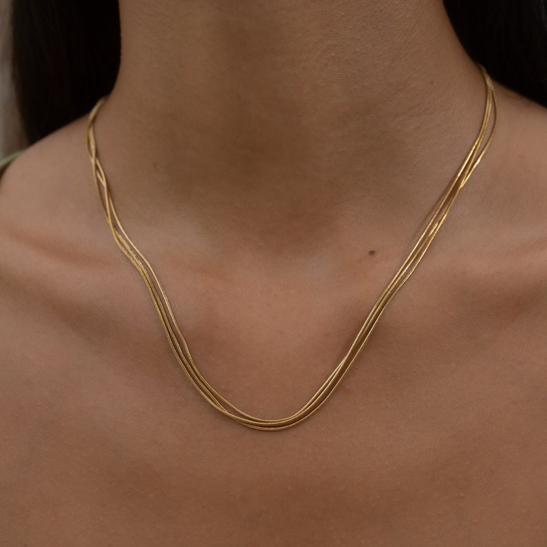 Mehrlagige Schlangenkette • Dreilagige Kette Schlangen Design • Minimalistische Halskette Damen Gold • Boho Schmuck • Geschenk für Sie