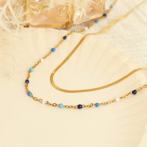 Doppelreihige Choker Kette Damen Schlangenkette mit Perlen Layered Goldkette Boho Schmuck Geschenk für Sie Bild 5