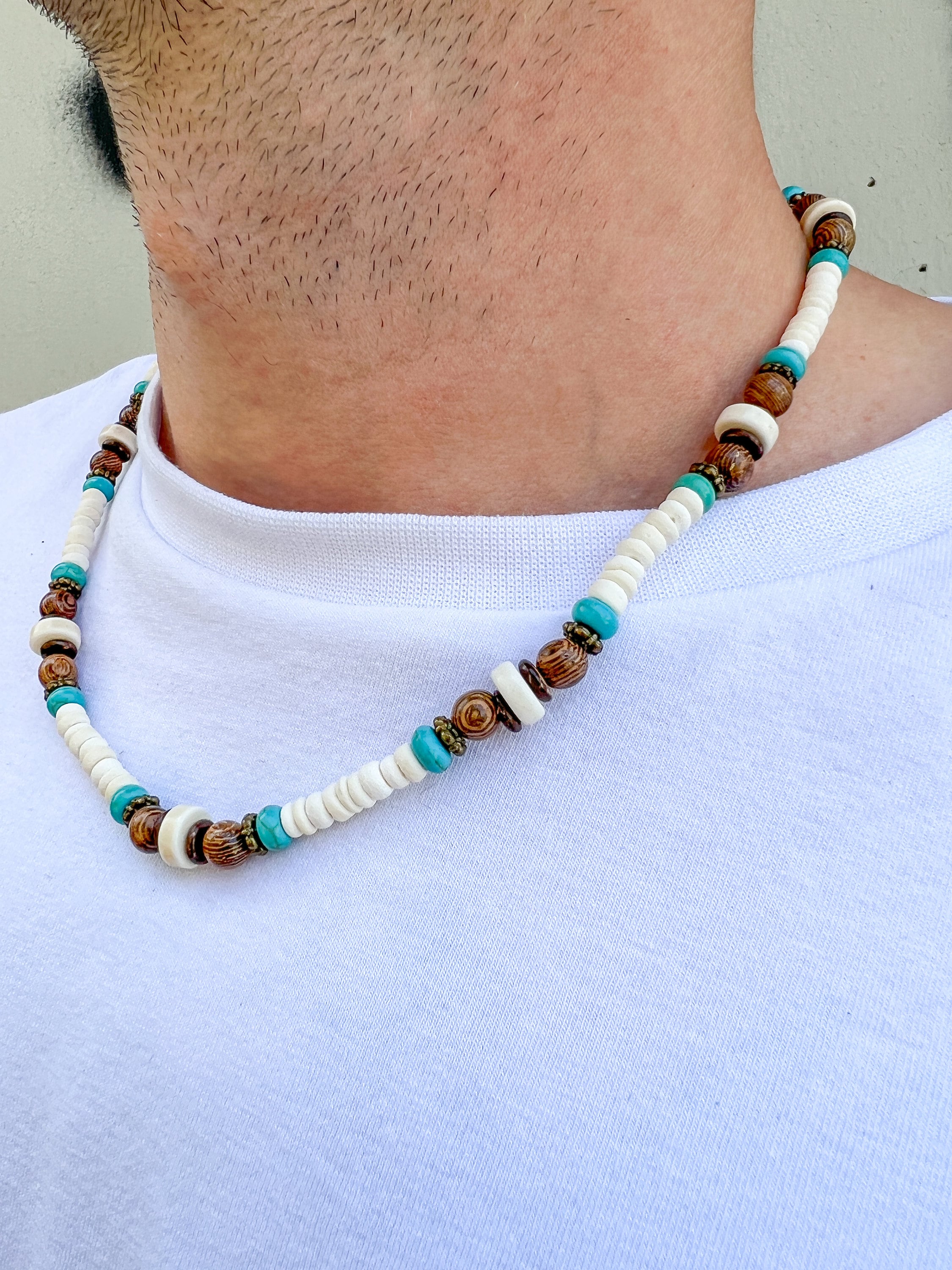 Collier Surf Ethnique Pour Homme – Perles De Coco Et Verre Bali, Style Artisanal, Neuf Avec étiquettes
