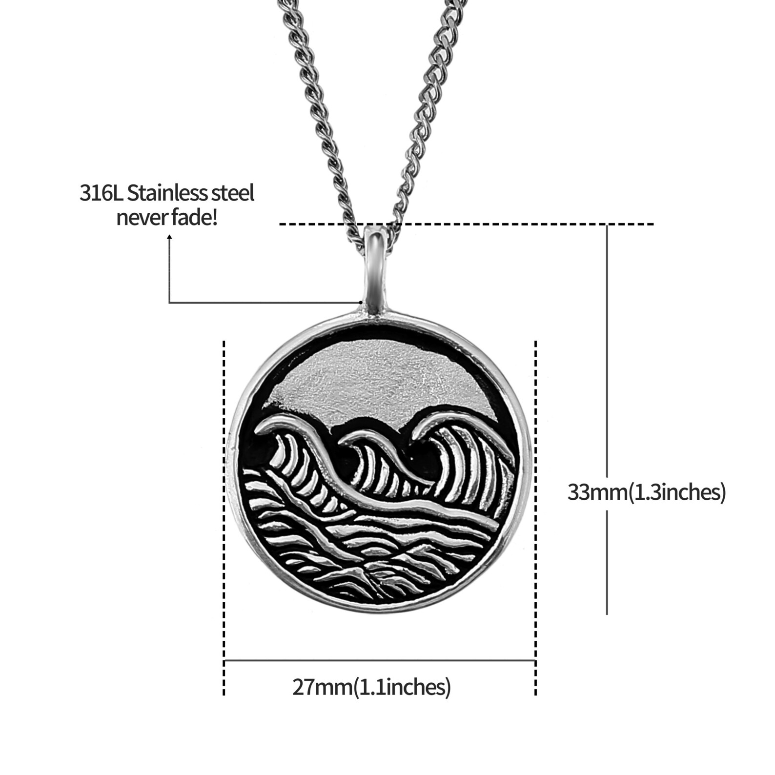 Mens Silver Necklace With Pendant Cool Surfer Necklace Etsy
