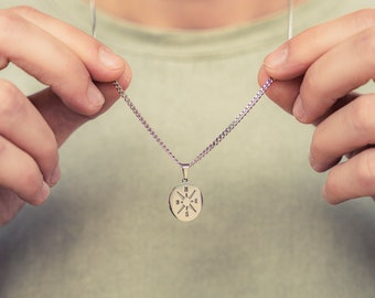 murtoo Collana da uomo, collana con bussola ciondolo da uomo, ciondolo in argento per uomo e donna, in acciaio inox, idea regalo per uomo e donna, 60 cm, Acciaio inossidabile