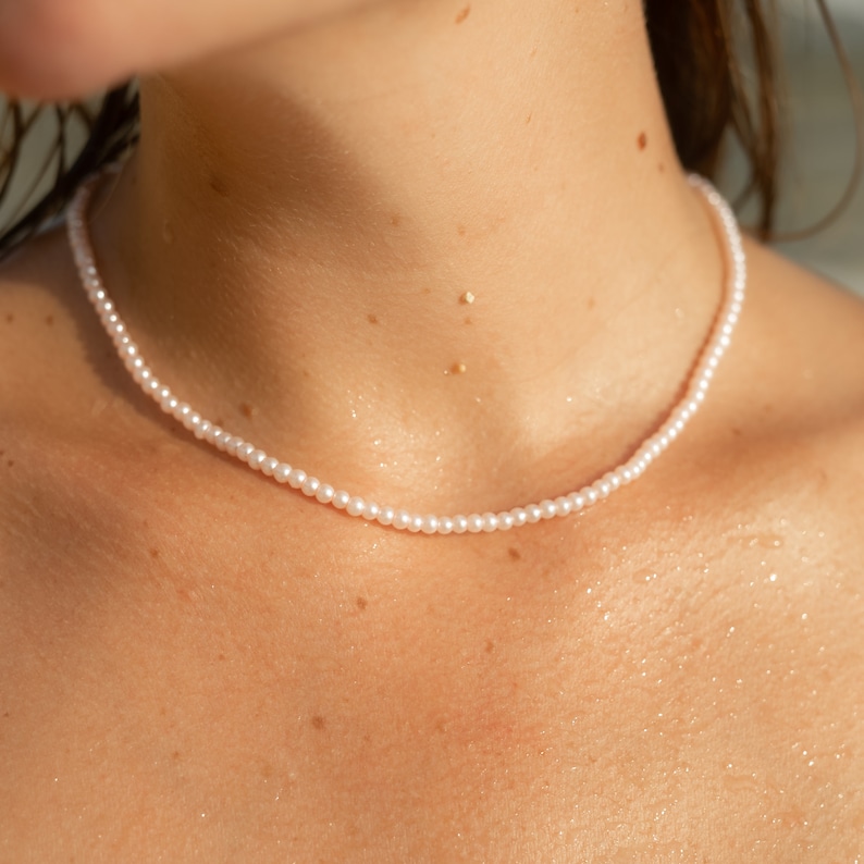 Freshwater Pearl Necklace White Cute Minimalist Necklace Choker Necklace Women Gift for Her Surfer & Beach Jewelry image 9