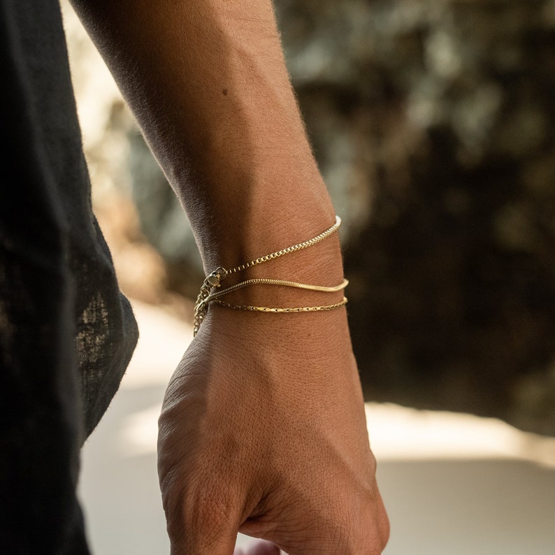 Ensemble de bracelets pour hommes Argent / Or Bracelets minimalistes pour hommes Bracelet design serpent en acier inoxydable Cadeau d'anniversaire pour lui image 3