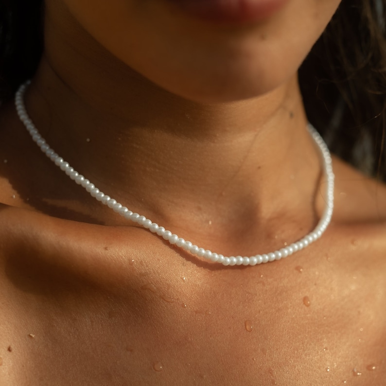 Freshwater Pearl Necklace White Cute Minimalist Necklace Choker Necklace Women Gift for Her Surfer & Beach Jewelry image 1