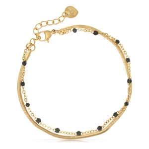 Minimalist Womens Bracelet with Beads Adjustable Cuban Link Chain Bracelet Fine Stainless Steel Bracelet Minimal Womens Jewelry Black