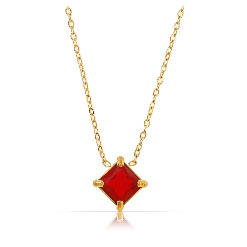 Collier minimaliste avec pendentif en pierres précieuses Chaîne ras du cou avec pierres précieuses en acier inoxydable Chaîne en or filigrane Cadeau pour elle avec boîte Rouge