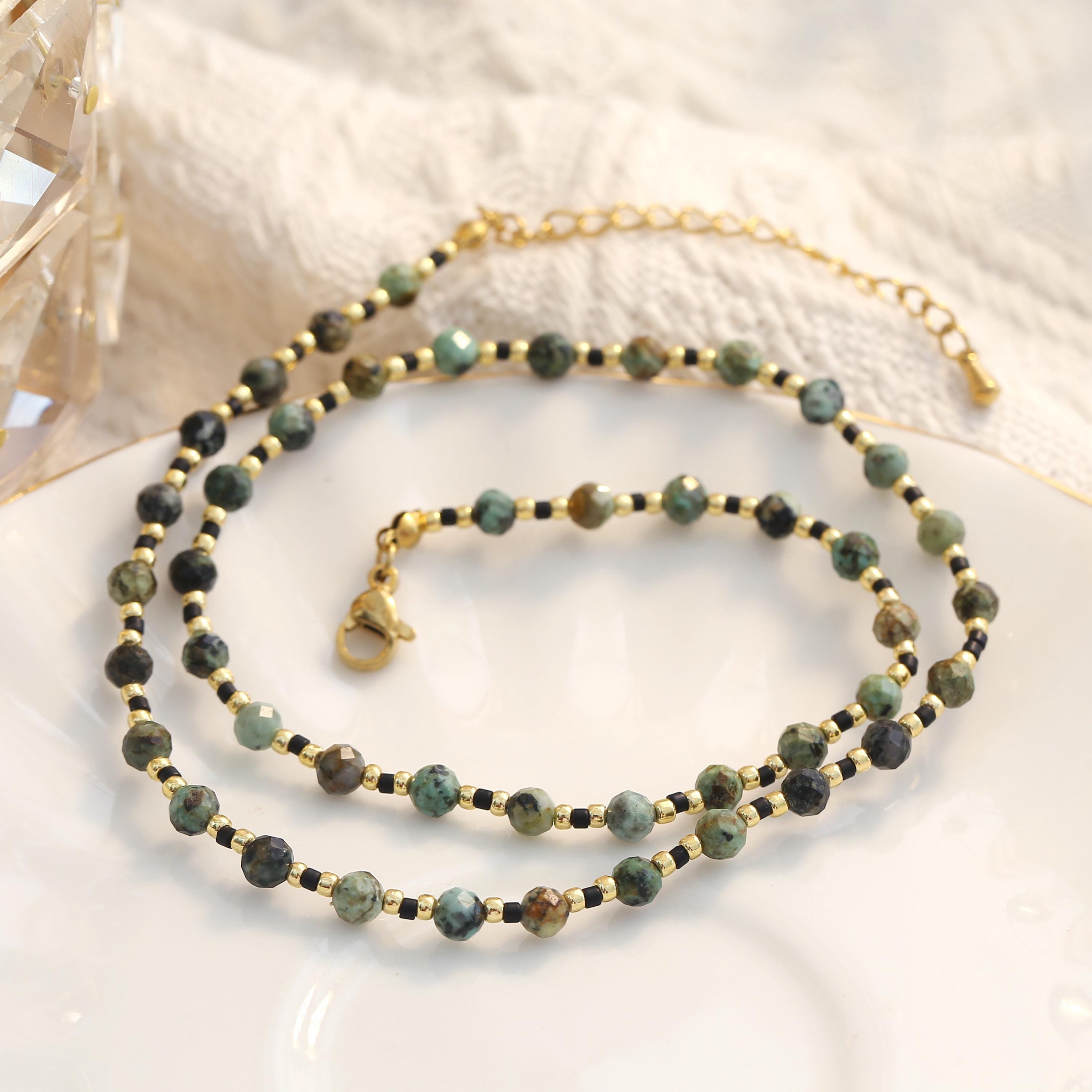 Set Collana E Anello Boho In Perline Di Vetro Colorate - Gioielli Estivi Per Donna E Ragazza, Regalo Spiaggia