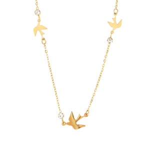Necklace with Birds & Gemstones Gold Stainless Steel Chain Birds Necklace for Women Communion Gift Delicate Jewelry Minimalist zdjęcie 6