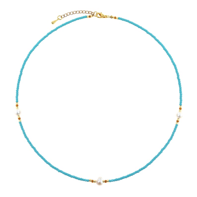 Süßwasserperlen Halskette Weiß Süßwasser Perlenkette Minimalistische Kette Perlen Choker Damen Halskette Frauen Geschenk für Sie Blau