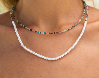 Dubbelskiktat pärlhalsband för kvinnor • Sötvattenspärlhalsband • Färgglatt halsband för kvinnor • Sommarsmycken • Boho-smycken • Present till henne