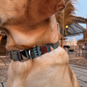 Handmade Boho Dog Collar Colorful wide collar for dogs made of woven nylon in different colors and 4 lengths for small and large dogs Azul