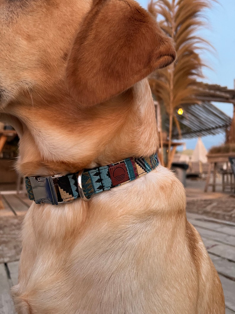 Boho Hundehalsband Breit Buntes Halsband für Hunde aus gewebtem Nylon in 4 verschiedenen Längen Für kleine und große Hunde Blau