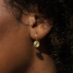 Sun Drop Hoop Earrings•  Sun Hoop Earrings •  Celestial Huggie Hoops •  Bohemian Earrings •  Minimal Dangle Drop • Gift For Her