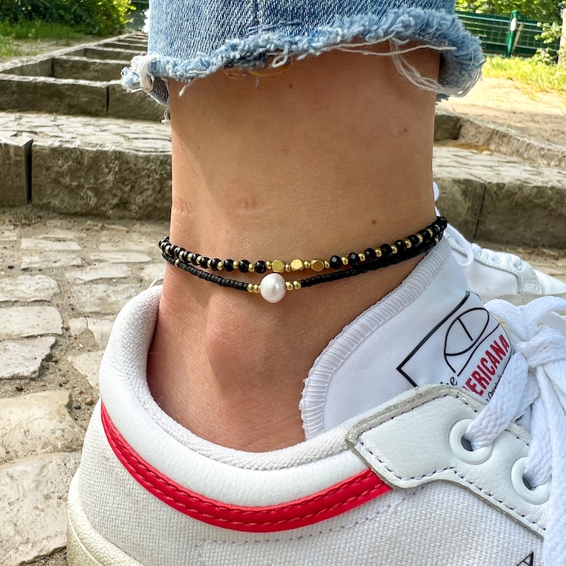 Goa Fußkettchen mit Perlen Damen Fußband Boho Ethno Style Makramee Schmuck mit Perlen und Glöckchen Surfer Festival Accessoires Bild 10