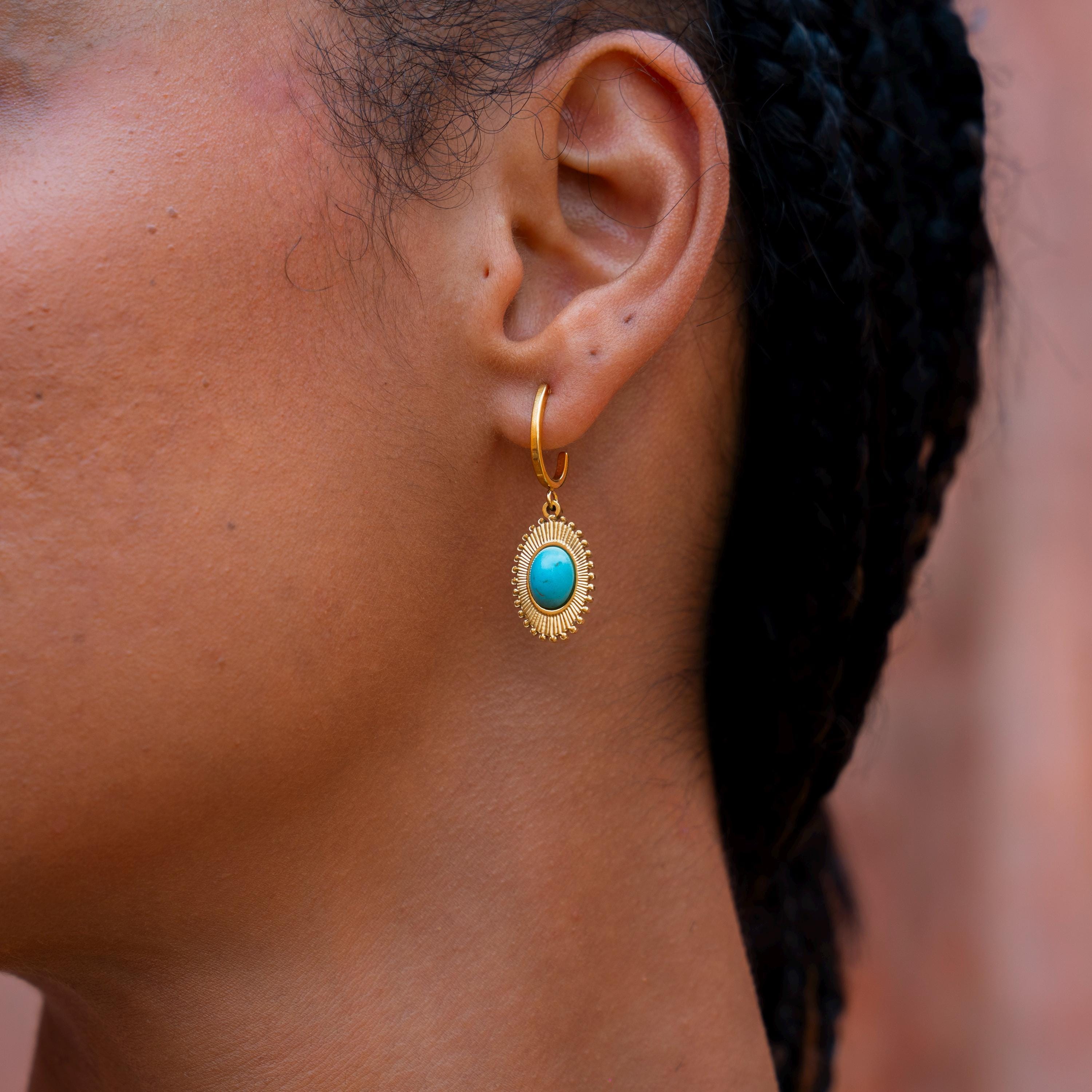5 pezzi in acciaio inossidabile pietra naturale turchese Boho