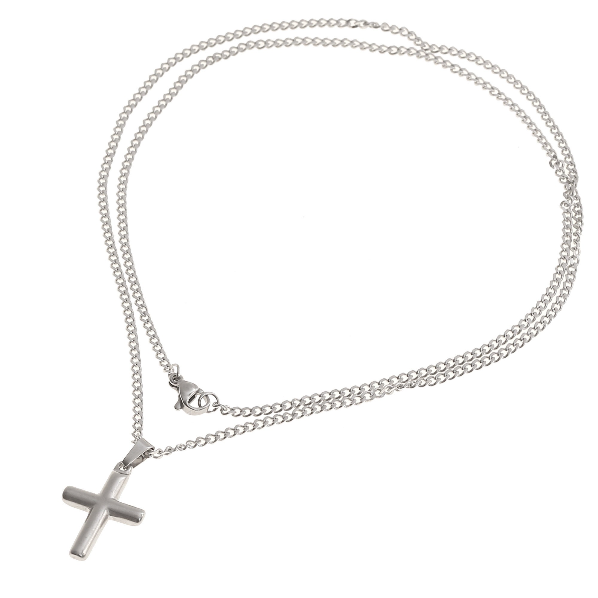 Edelstahl Herren Halskette mit Kreuz Anhänger Hochwertige Silber  Herrenkette Männer Kreuzkette Silberkette Geburtstagsgeschenk für Ihn