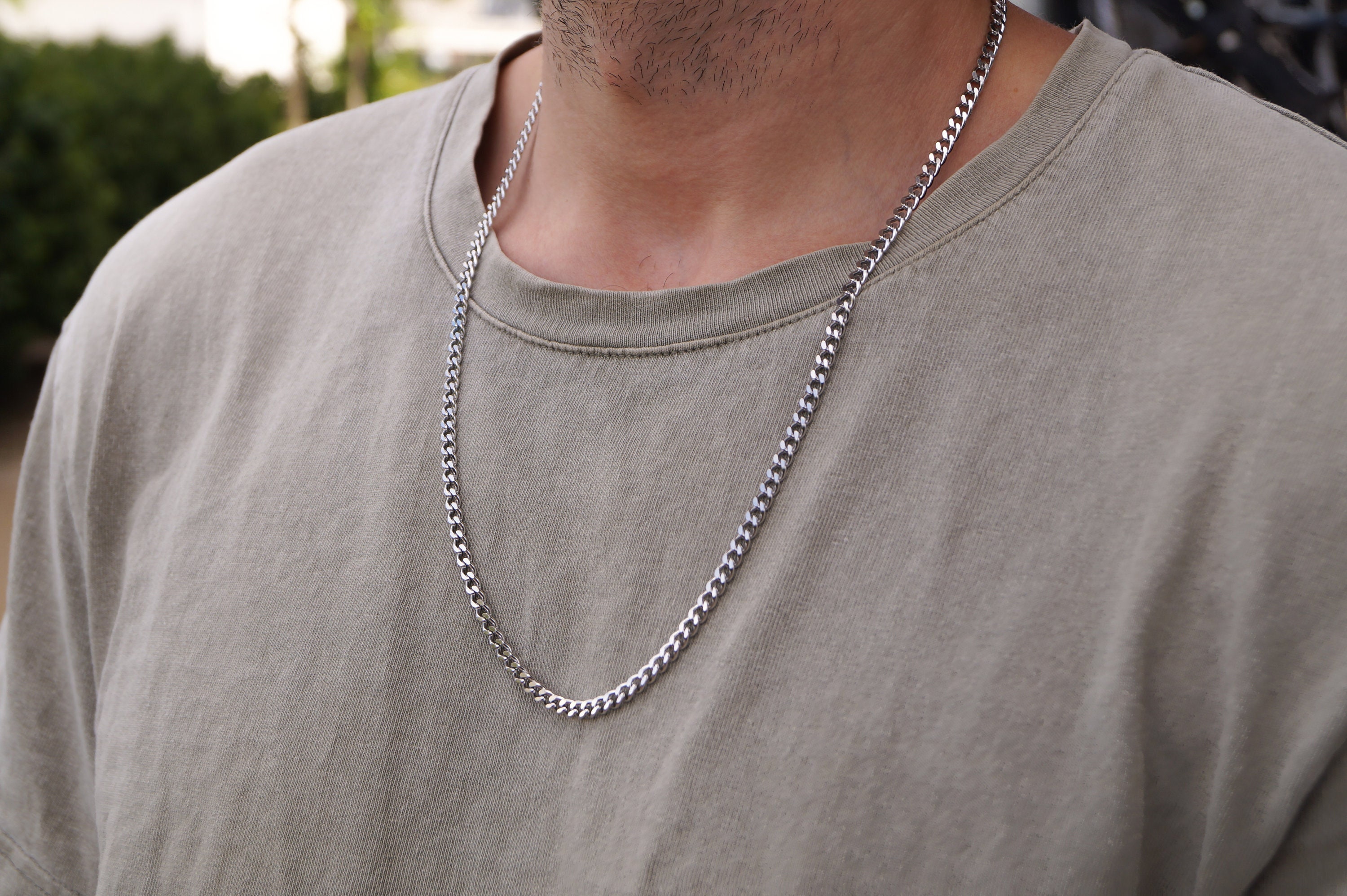 Mens Silver Necklace High Quality Stainless Steel Necklace 