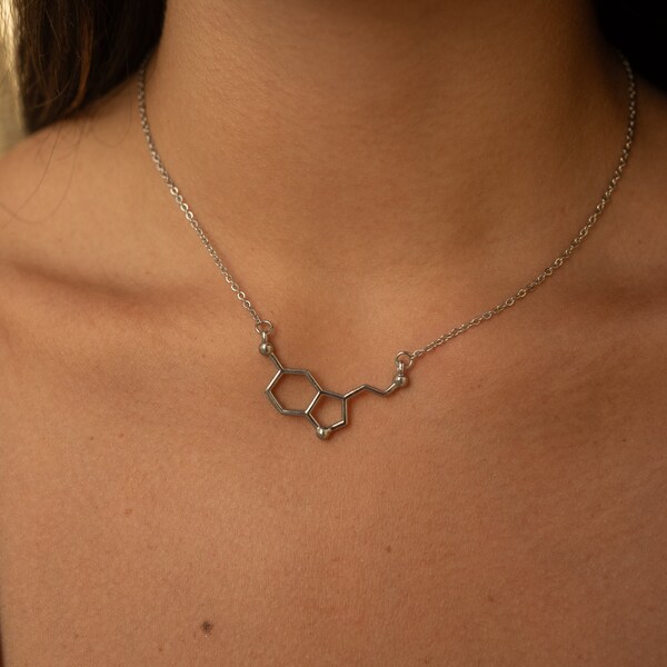 Serotonin Molecule Pendant Necklace • Happiness Symbol Necklace • Dainty Necklace for Women • Science Teacher Gift Idea • Minimalist Jewelr