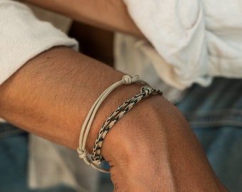 Coffret de bracelets homme • Lot de 2 bracelets surfeur • 2x bracelets étanches • Bracelet cordon pour femme • Bracelet surfeur réglable • Bracelet en tissu