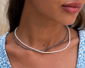Dubbelskiktat pärlhalsband för kvinnor • Sötvattenspärlhalsband • Färgglatt halsband för kvinnor • Sommarsmycken • Boho-smycken • Present till henne