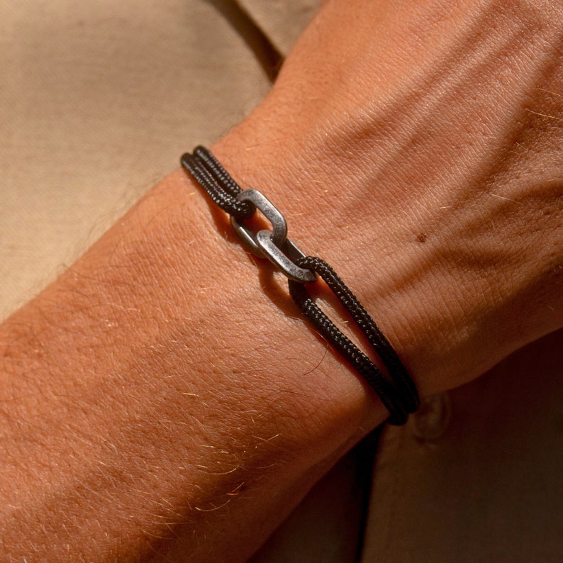 Bracciale da uomo con connettore in acciaio inossidabile Bracciale in corda da vela Bracciale da surfista Regolabile e impermeabile Regalo per uomo lei immagine 1