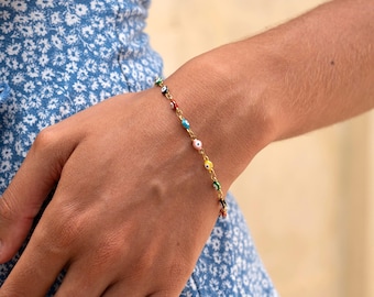 Pulsera de cuentas de colores Nazar Boncuk • Pulsera de mal de ojo • Joyería bohemia para mujer • Joyería turca • Pulsera de cuentas doradas • Regalo para ella