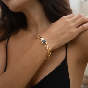 Bracelet jonc en acier inoxydable doré Bijoux bohèmes pour femme Bracelet avec pierres précieuses Cadeau d'anniversaire pour femme image 6