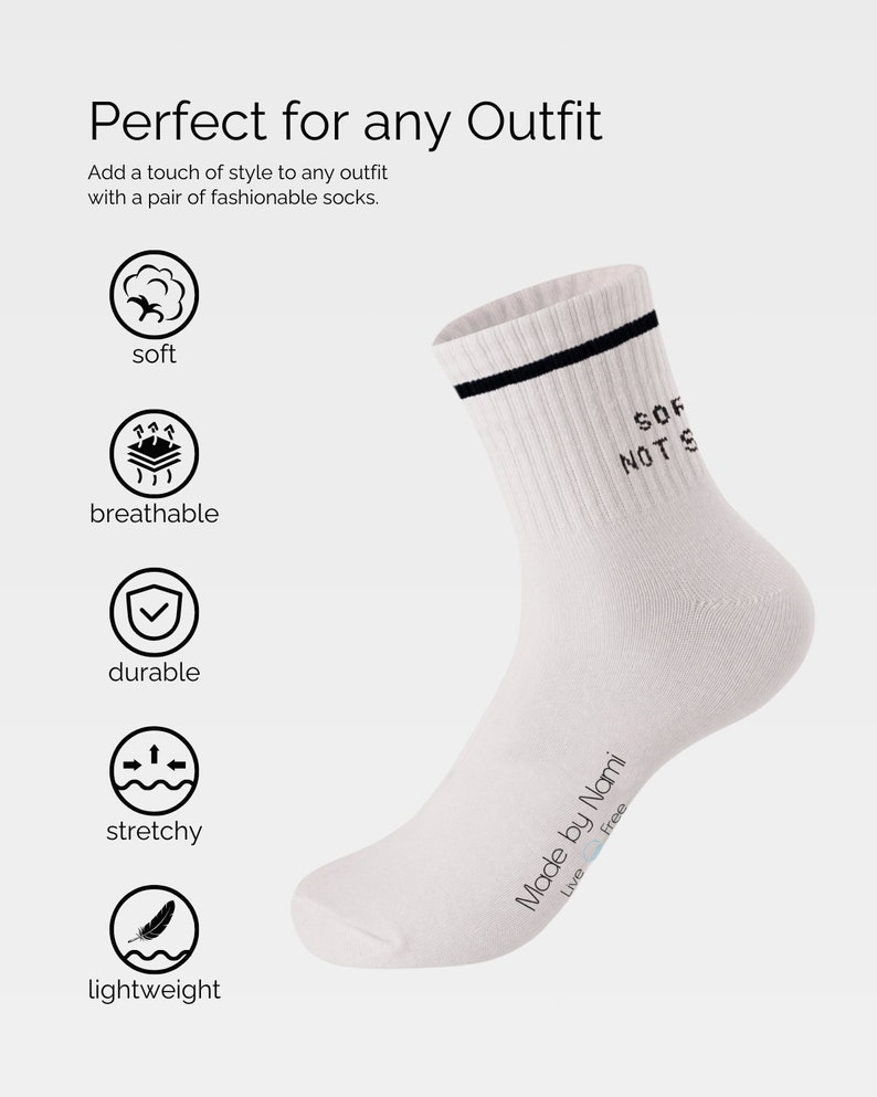 White Tennis Socks with Quotes High Quality Women & Men Socks Made in Germany Funny Crew Socks with Print Sport Socks image 6