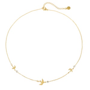 Necklace with Birds & Gemstones Gold Stainless Steel Chain Birds Necklace for Women Communion Gift Delicate Jewelry Minimalist zdjęcie 2
