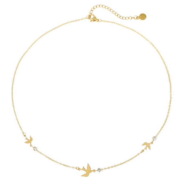 Necklace with Birds & Gemstones Gold Stainless Steel Chain Birds Necklace for Women Communion Gift Delicate Jewelry Minimalist zdjęcie 2
